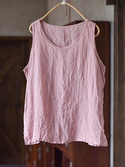 Plus Size Women Summer Casual Solid O-Neck Thin Loose Vest