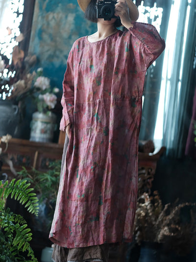 Women Summer Flower Split Hem Strap Ramie Robe