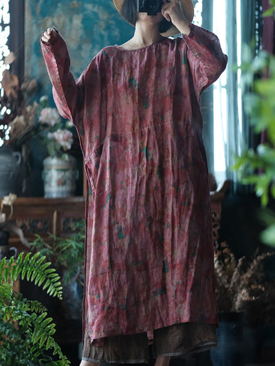 Women Summer Flower Split Hem Strap Ramie Robe