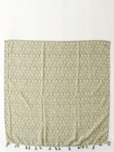 Vintage Summer Wheat Print Tassel Shawl Scarf