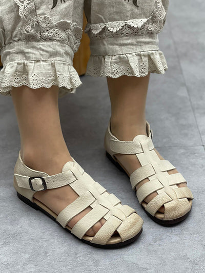 Women Summer Genuine Leather Soft Low Heel Sandals
