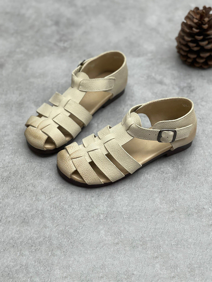 Women Summer Genuine Leather Soft Low Heel Sandals
