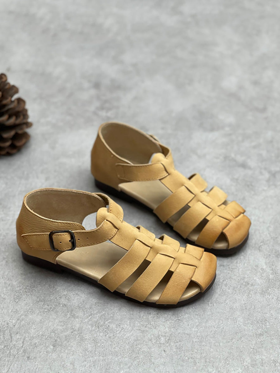 Women Summer Genuine Leather Soft Low Heel Sandals