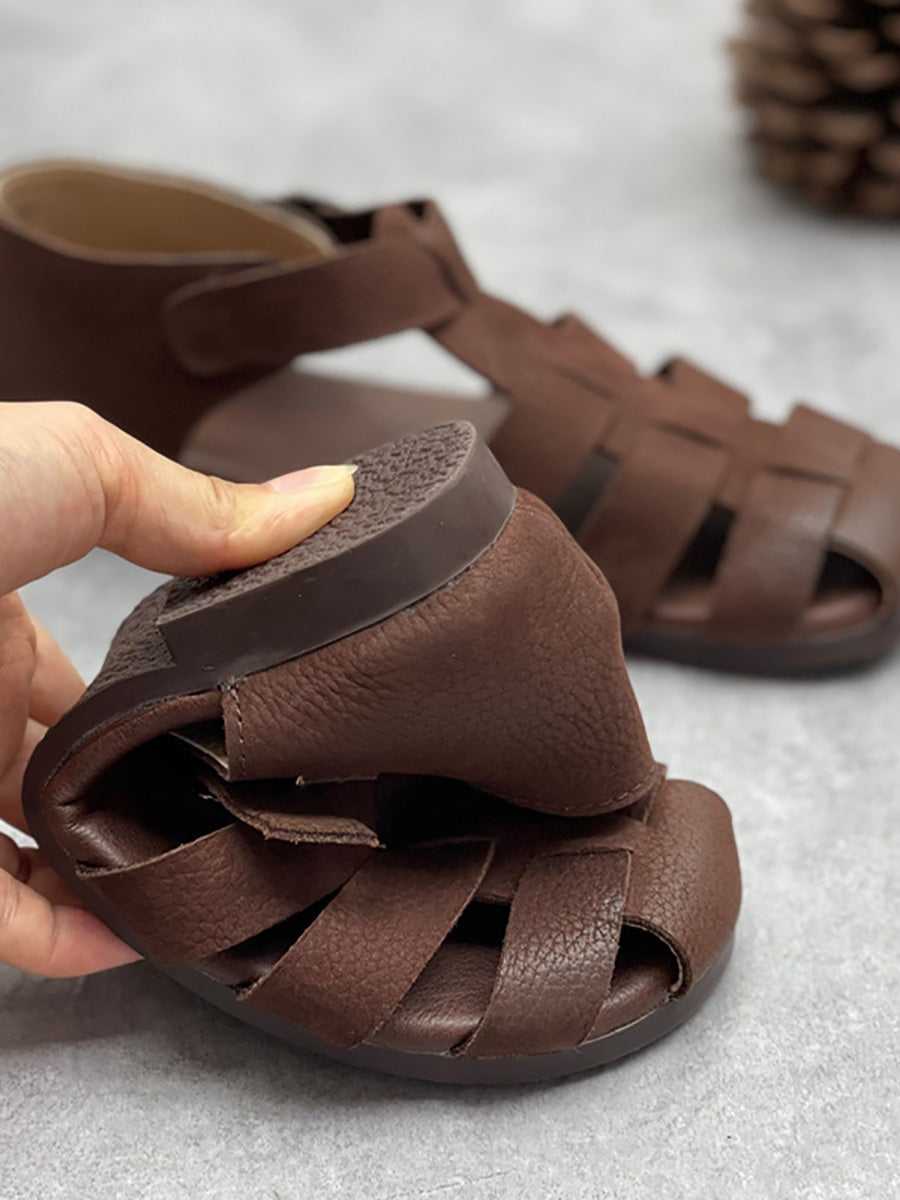 Women Summer Genuine Leather Soft Low Heel Sandals