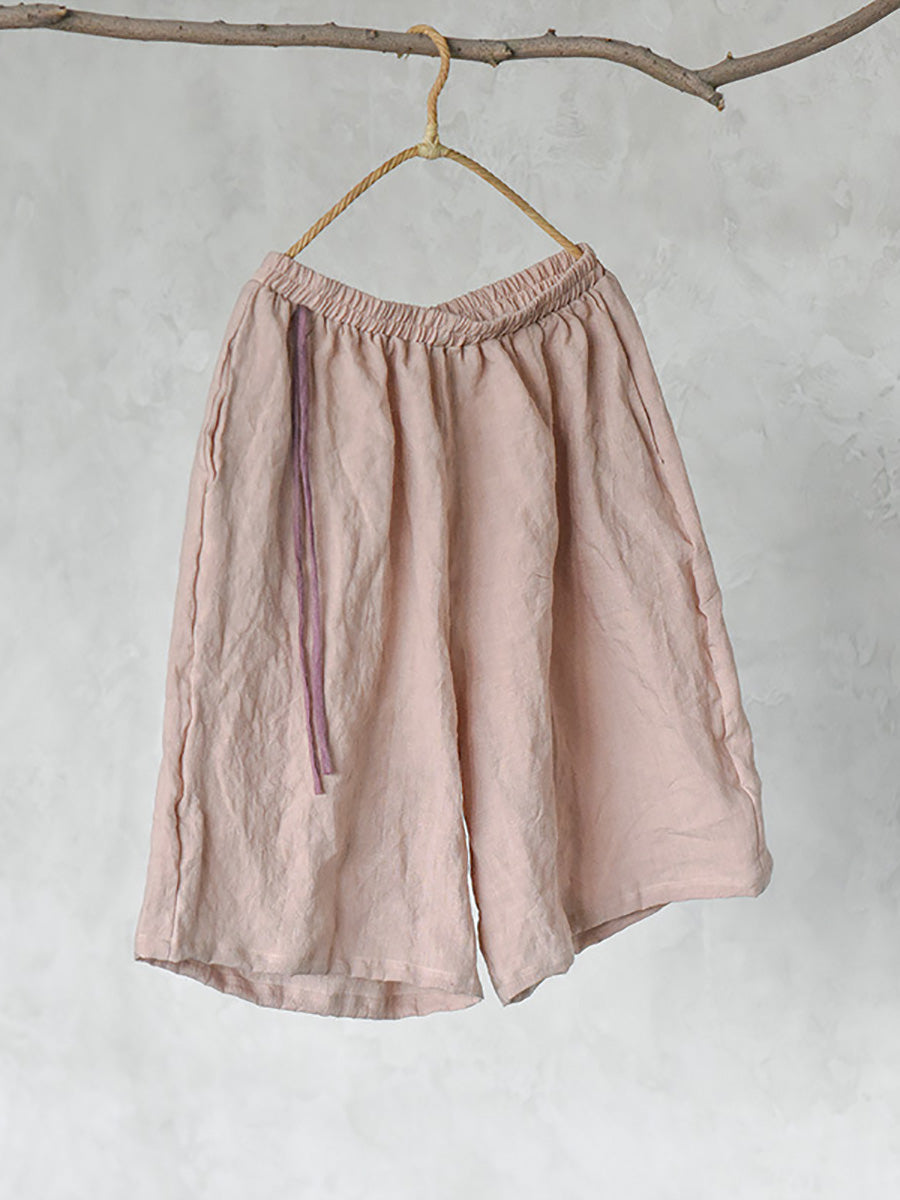 Women Summer Casual Solid Strap Fifth Pants