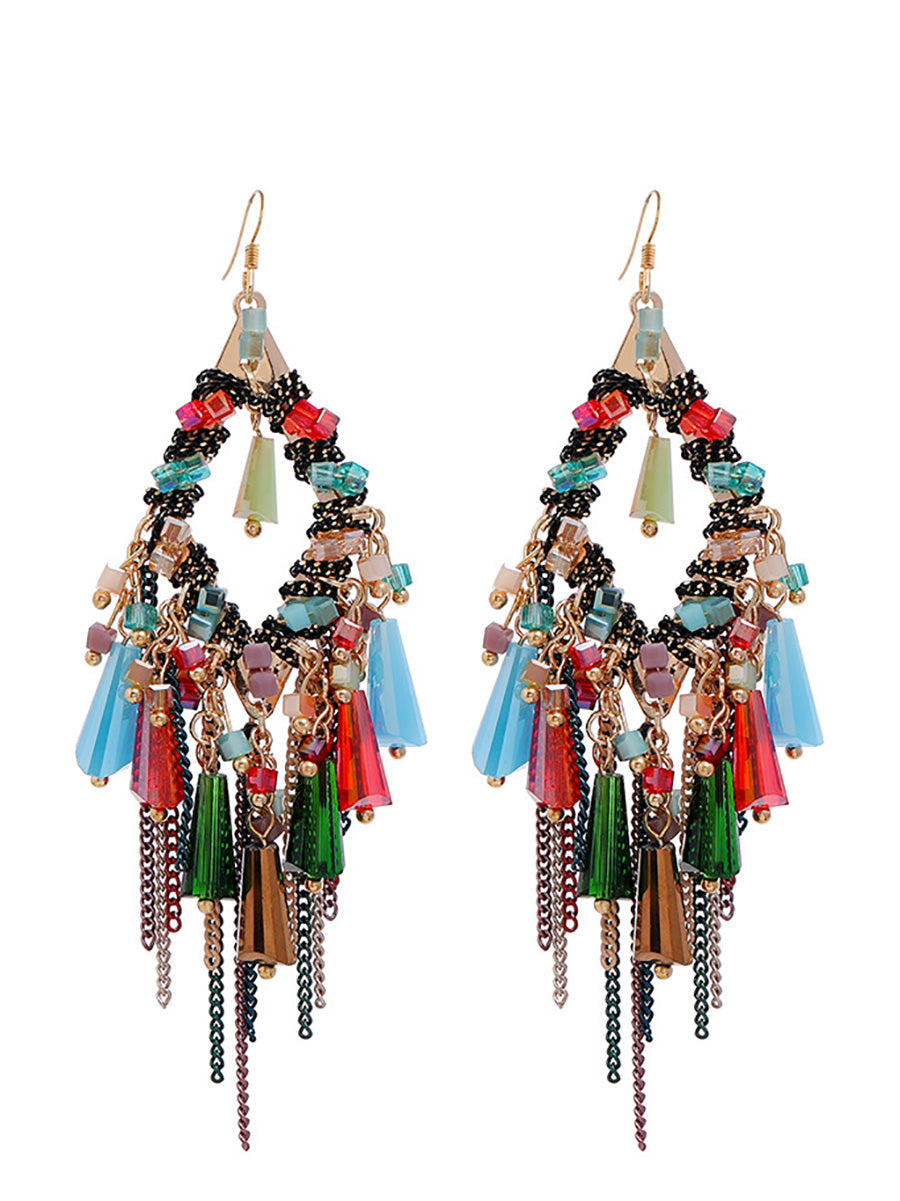 Bohemia Women S925Silver Tassel Pandent Earrings