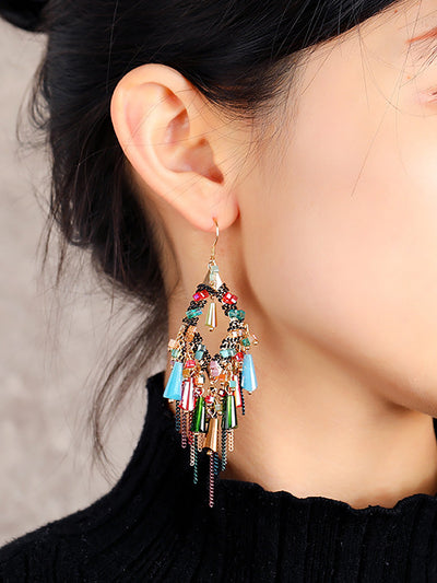 Bohemia Women S925Silver Tassel Pandent Earrings
