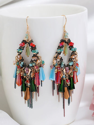 Bohemia Women S925Silver Tassel Pandent Earrings