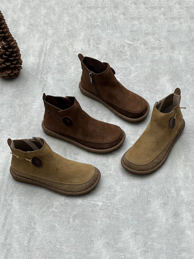 Women Auutmn Vintage Leather Solid Boots