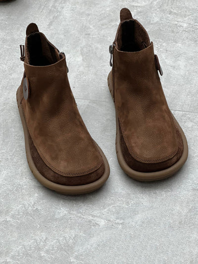 Women Auutmn Vintage Leather Solid Boots