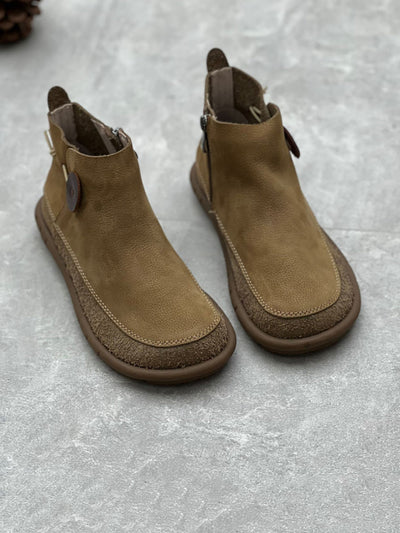 Women Auutmn Vintage Leather Solid Boots