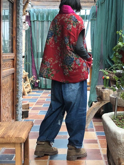 Women Ethnic Flower Patchwork Spliced Cotton Vest