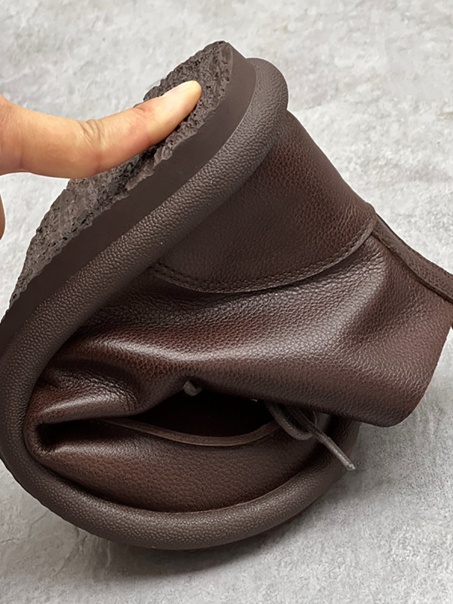 Women Winter Retro Soft Genuine Leather Flat Boots