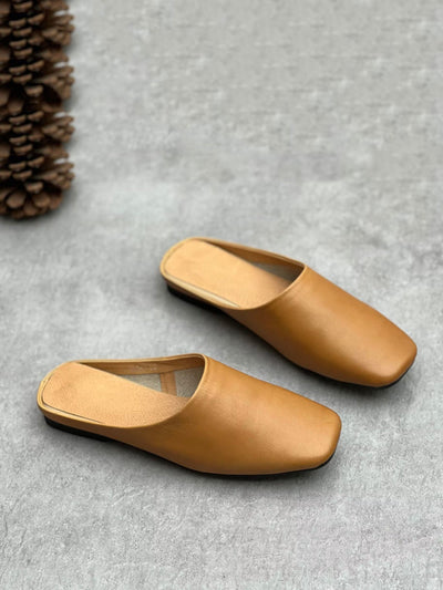 Women Summer Casual Solid Soft Genuine Leather Slippers