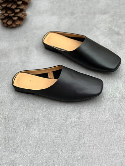 Women Summer Casual Solid Soft Genuine Leather Slippers