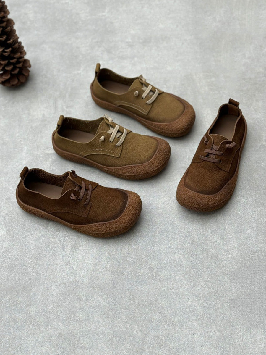 Women Vintage Leather Strap Low-cut Flat Shoes