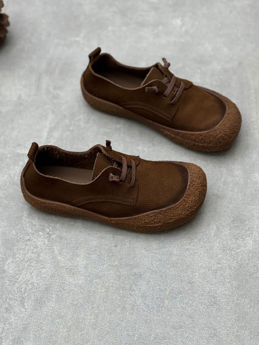 Women Vintage Leather Strap Low-cut Flat Shoes