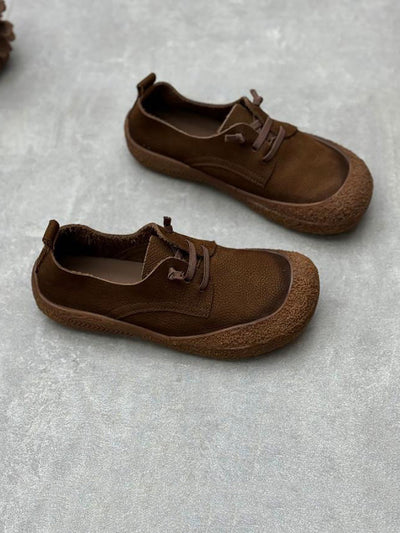 Women Vintage Leather Strap Low-cut Flat Shoes