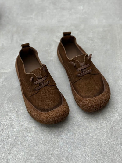 Women Vintage Leather Strap Low-cut Flat Shoes