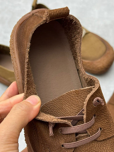 Women Vintage Leather Strap Low-cut Flat Shoes