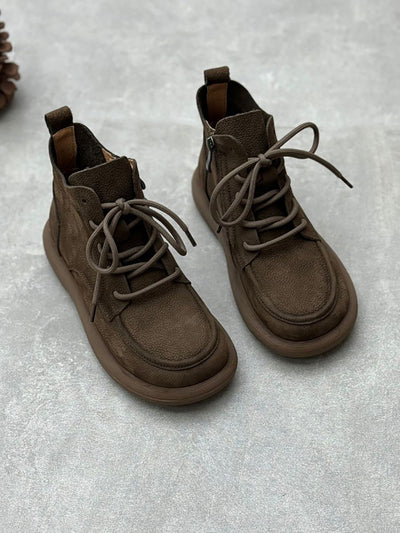 Women Winter Genuine Leather Strap Zipper Flat Boots