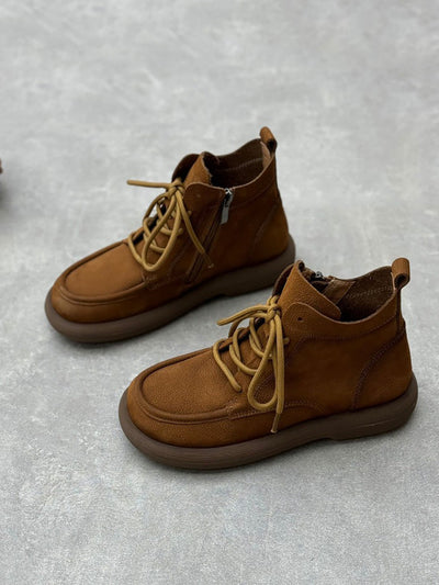 Women Winter Genuine Leather Strap Zipper Flat Boots