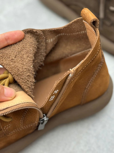 Women Winter Genuine Leather Strap Zipper Flat Boots