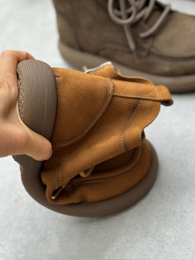 Women Winter Genuine Leather Strap Zipper Flat Boots