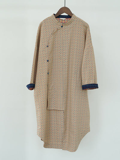 Women Vintage Autumn Dot Irregular Spliced Cotton Robe Dress