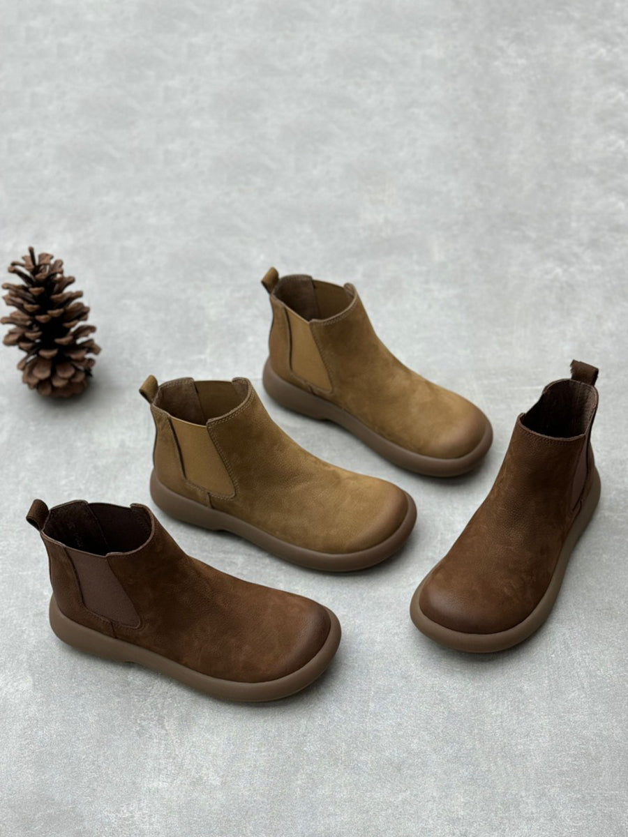 Women Casual Genuine Leather Flat Chelsea Boots