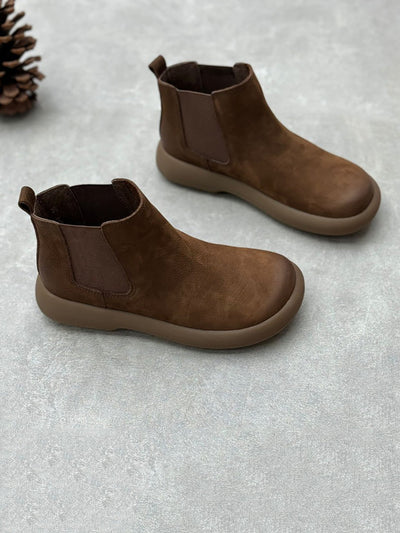 Women Casual Genuine Leather Flat Chelsea Boots