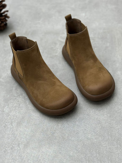 Women Casual Genuine Leather Flat Chelsea Boots