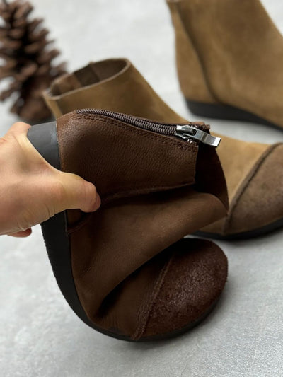 Women Vintage Solid Leather Spliced Ankle Boots