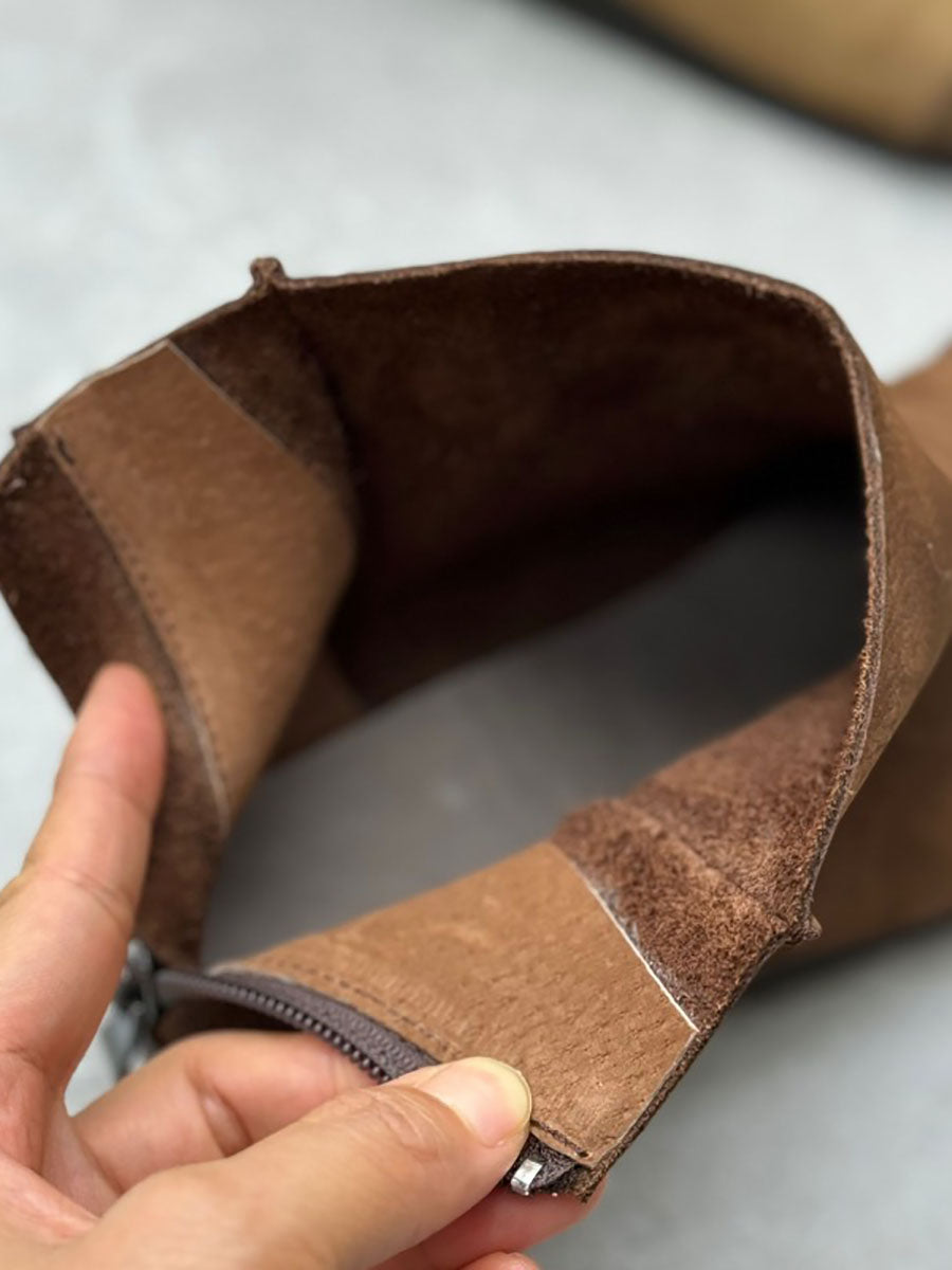 Women Autumn Vintage Leather Spliced Zipper Boots