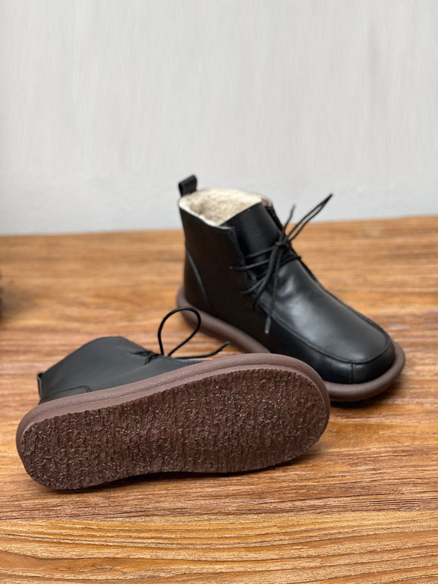 Women Winter Retro Soft Genuine Leather Flat Boots
