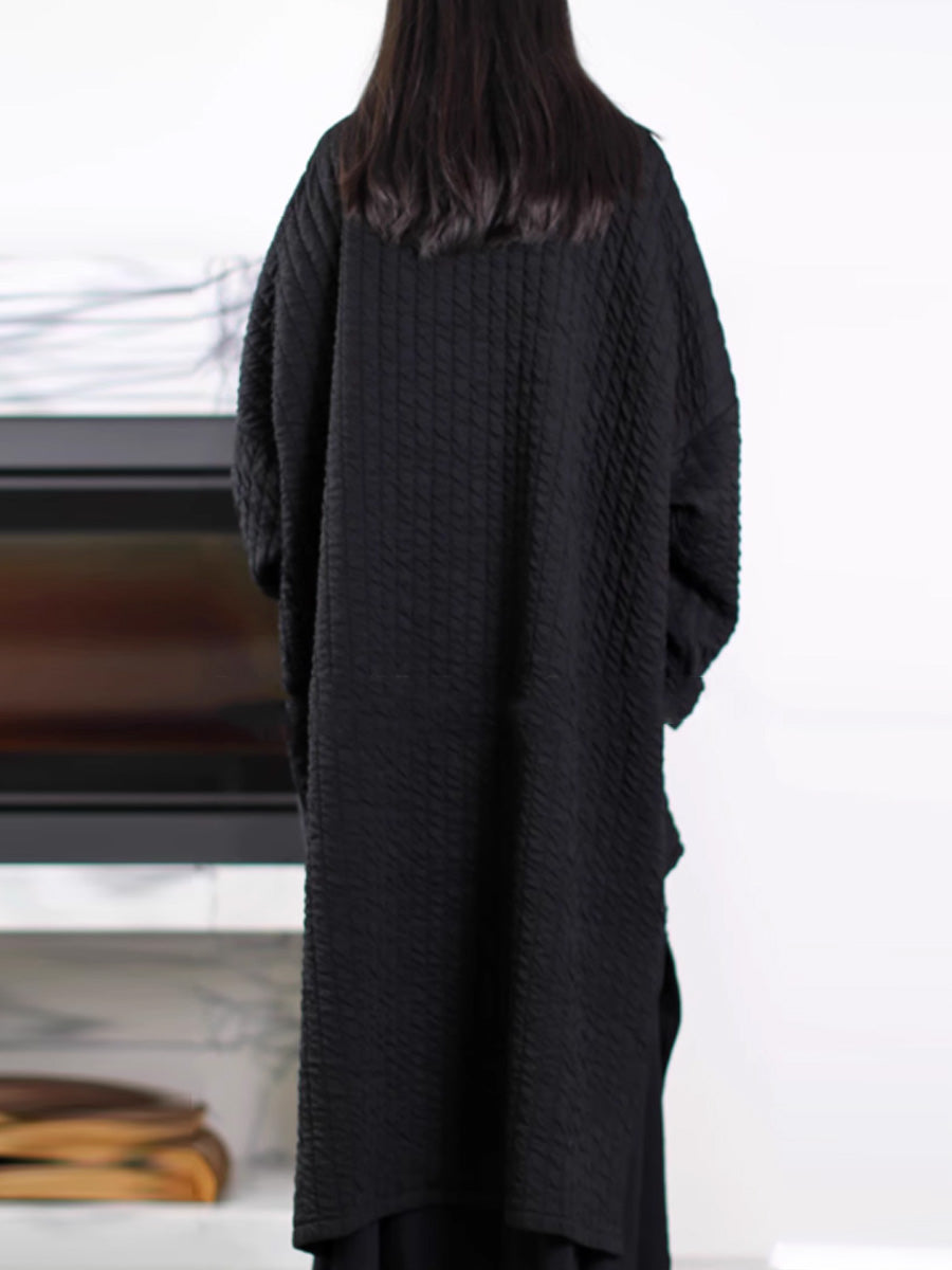 Women Autumn Pure Color V-Neck Padded Long Coat