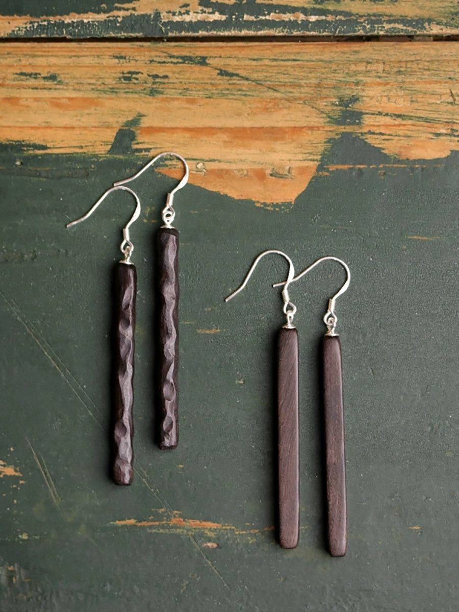 Women Casual Solid Wooden Rectangle Earrings
