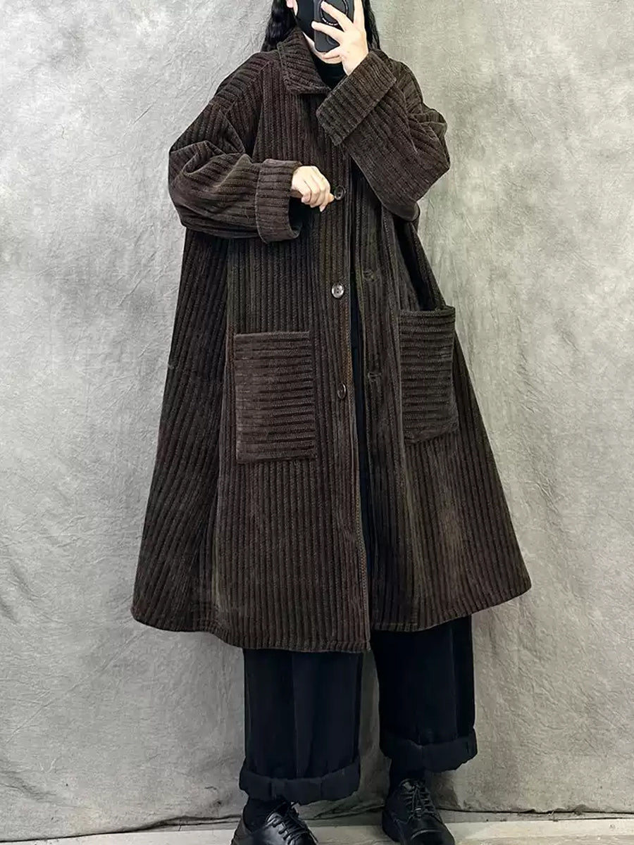 Women Autumn Vintage Turn-down Collar Solid Fleece Coat