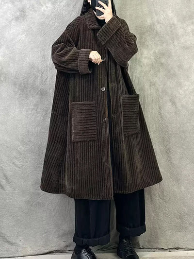 Women Autumn Vintage Turn-down Collar Solid Fleece Coat