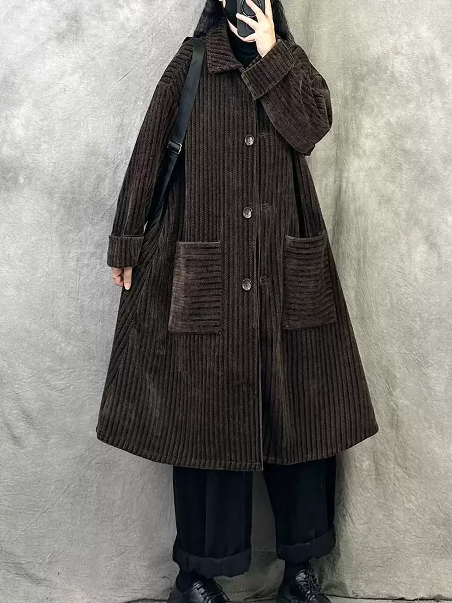 Women Autumn Vintage Turn-down Collar Solid Fleece Coat