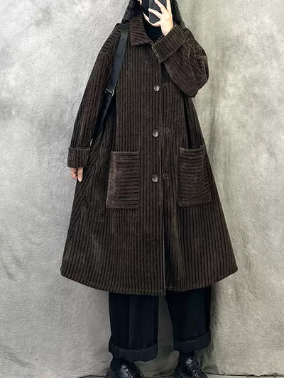 Women Autumn Vintage Turn-down Collar Solid Fleece Coat