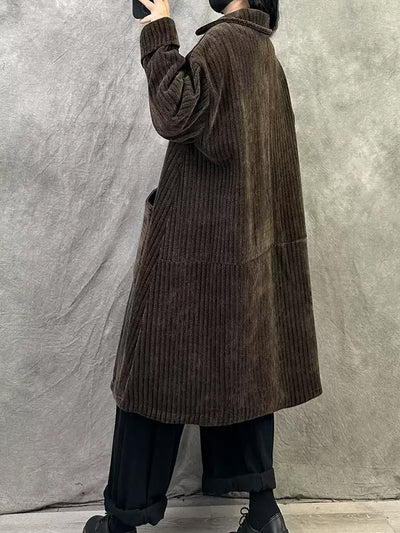 Women Autumn Vintage Turn-down Collar Solid Fleece Coat