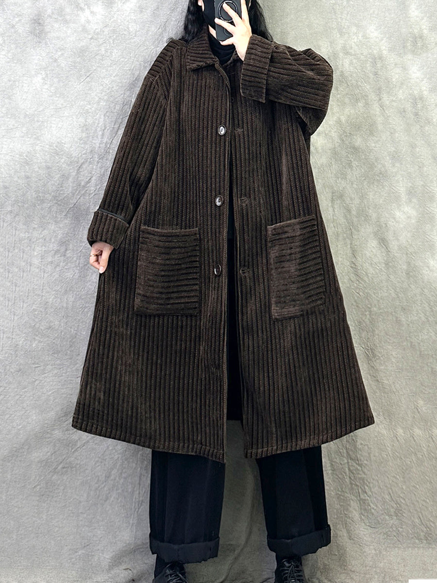 Women Autumn Vintage Turn-down Collar Solid Fleece Coat