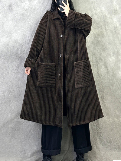 Women Autumn Vintage Turn-down Collar Solid Fleece Coat