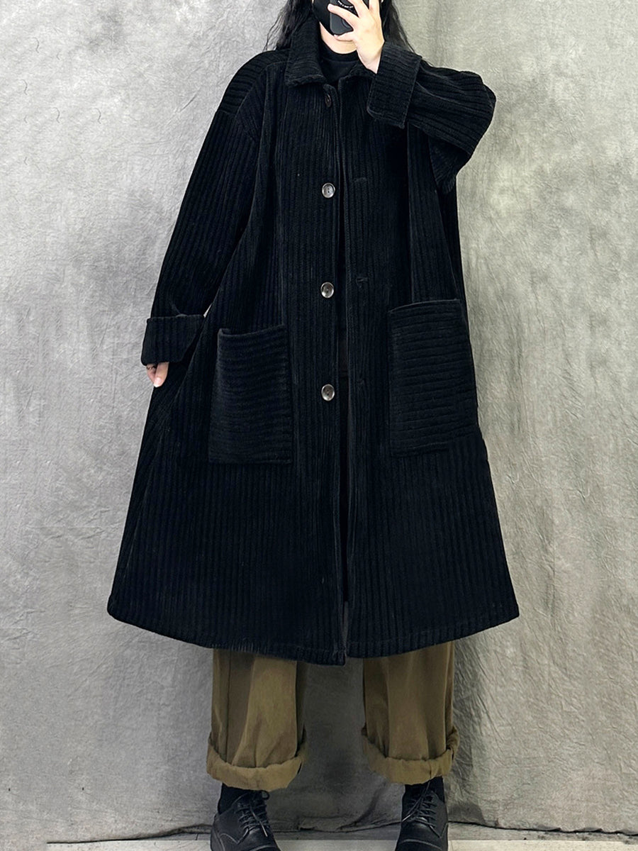 Women Autumn Vintage Turn-down Collar Solid Fleece Coat