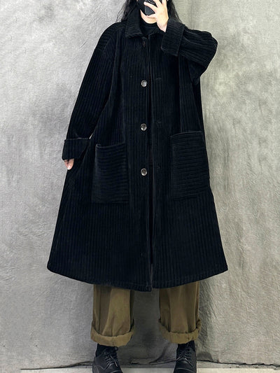 Women Autumn Vintage Turn-down Collar Solid Fleece Coat