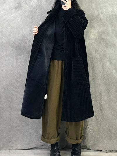 Women Autumn Vintage Turn-down Collar Solid Fleece Coat