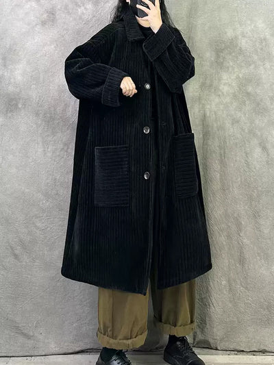 Women Autumn Vintage Turn-down Collar Solid Fleece Coat