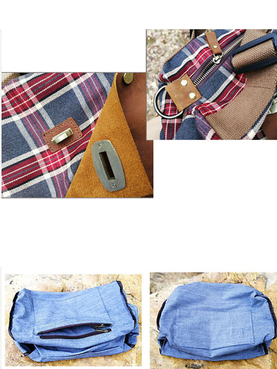 Women Vintage Plaid Leather Crossbody Bag