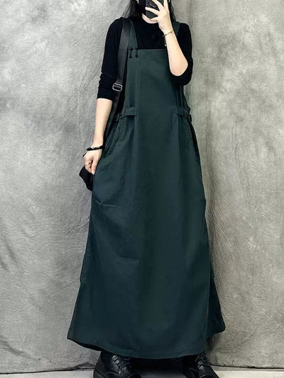 Plus Size Women Autumn Casual Solid Loose Overall Dress